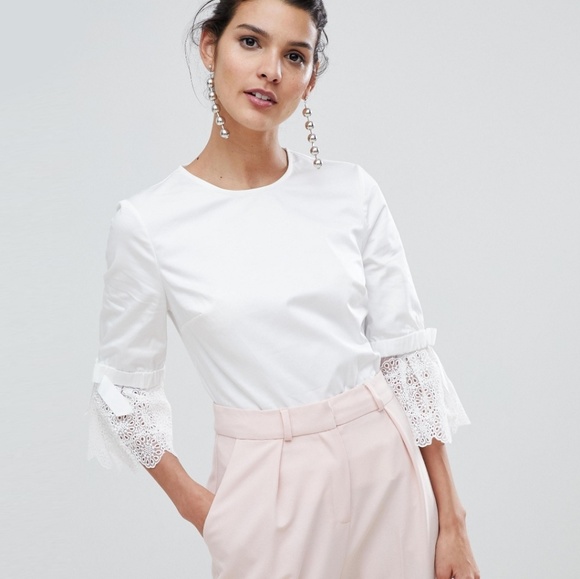 🚫SOLD🅿️🚫NWT TED BAKER LACE BOW SLEEVE BLOUSE - Picture 2 of 8